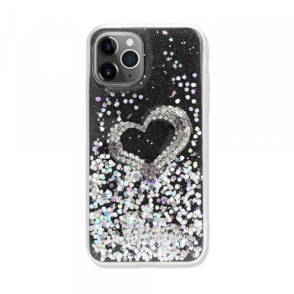 Wholesale Love Heart Crystal Shiny Glitter Sparkling Jewel Case Cover for iPhone 12 Mini 5.4 (Black)